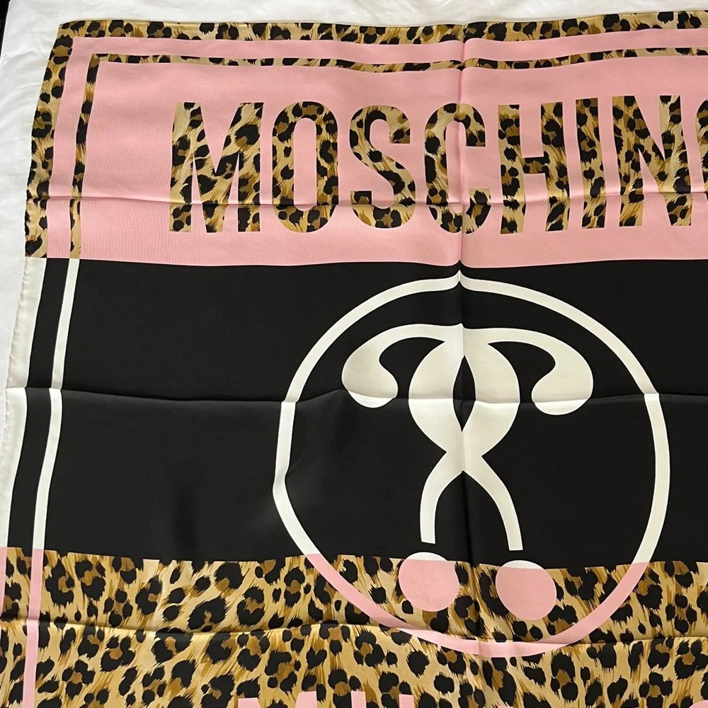 Moschino Pink and Leopard Print Square Scarf Made in Italy NWT